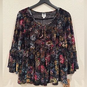 Ivy Jane - Floral Velvet Women Top Semi Sheer